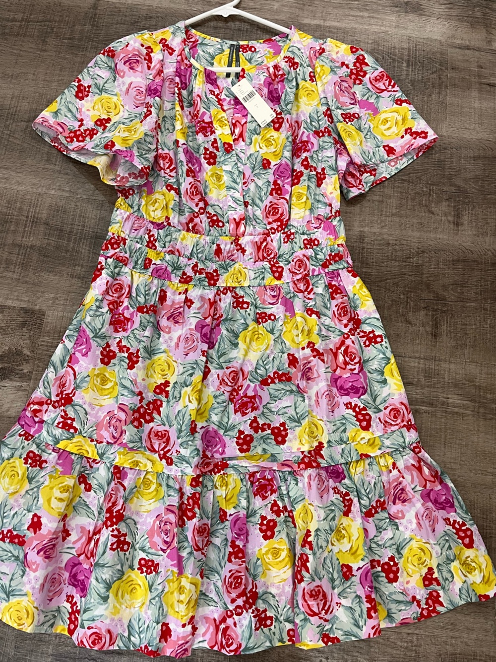 Anthropologie Floral Tiered Mini Dress in Pink, Yellow & Red
